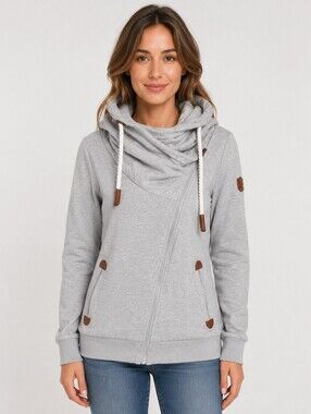 Wanakome Gray Asymmetrical Zip Cowl Neck Hoodie Small